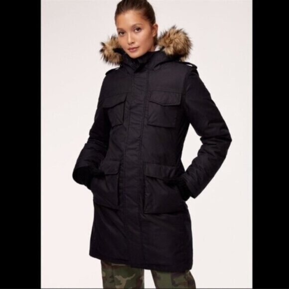 Aritzia TNA Blackcomb Black Parka Hooded Jacket Size Small Winter Coat Faux Fur - Picture 16 of 16